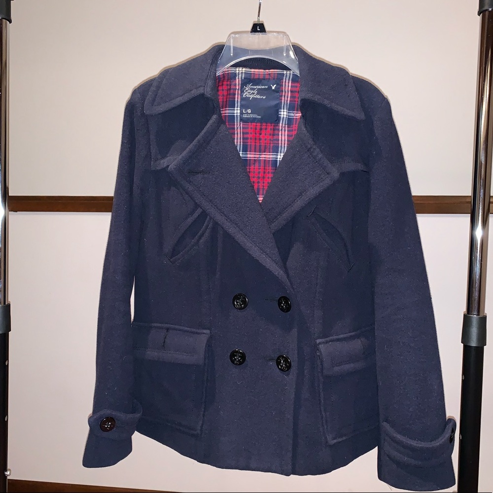 🔹 AMERICAN EAGLE OUTFITTERS Navy Blue Pea Coat